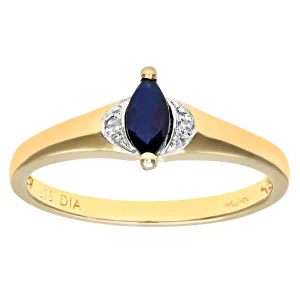 Damesring van 9 karaat geelgoud met diamant en markiezinsaffier