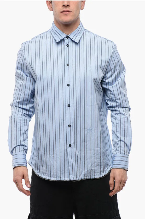 Gestreept Popeline-overhemd met rits in lichtblauw