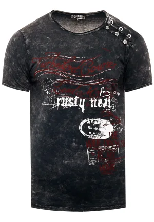 Olie-gewassen T-shirt met knoopjes aan de zijkant en prints