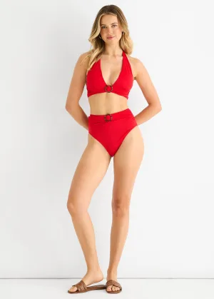 Rood Halter Bikini Topje met Ringen Detail