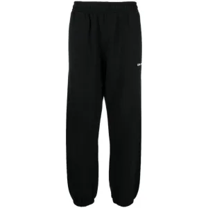 Gebroken witte Caravag Diag Design slanke zwarte joggingbroek met manchetten