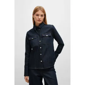 Dameshemd Boss stretch-katoen denim in blauw