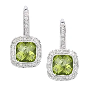 9ct witgouden diamanten en peridot vierkante oorringen