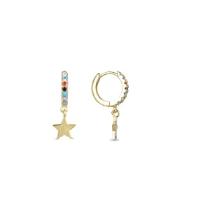 Luxenter Sterling zilveren 925 oorbellen met multicolour zirkonia afgewerkt in 18K geel goud – Libe