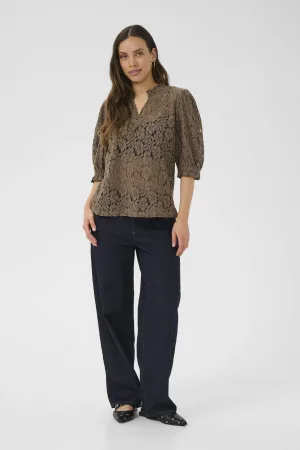 Cream blousetop lichtbruin