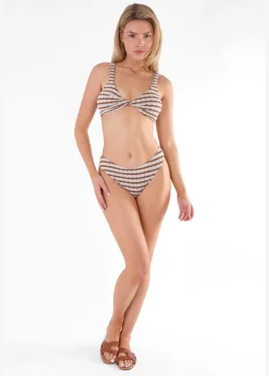 Tan getextureerde gedraaide streep bikinitop