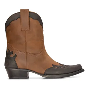 Leren westernlaarzen voor heren, bruin, Cubaanse cowboy, Winklepickers, klassiek puntig