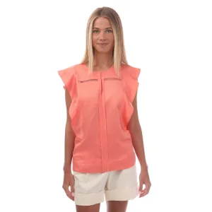 Dames Boss Bileina Flutter Mouw Blouse in Koraal