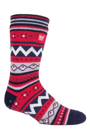 Heat Holders – Nordic pantoffelsokken voor heren – Marine / Rood