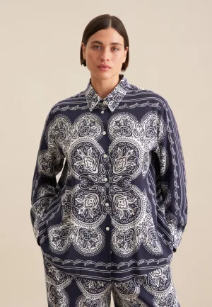 seidensticker Overhemdblouse Zwarte roos Langarm kraag sjaalprint