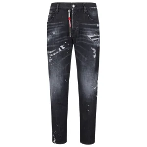Dsquared2 Skater Jean Gescheurde dijen Verfspatten Zwarte wasjeans