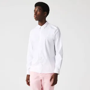 Heren Lacoste Slim Fit Gesmockt Poplin Overhemd in Wit