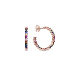 Luxent Sterling Zilver 925 Oorbellen met Veelkleurige Zirkonia’s in 18K Roségoud – Vyamba