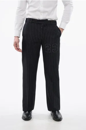 Gestreepte wolmix 23 Slim Fit broek in blauw