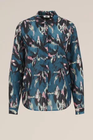 WE Fashion – Dames blouse met fijne structuur – Regular fit – Turkoois –