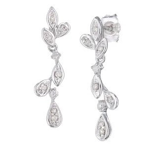 9ct witgouden oorbellen met diamanten bladontwerp