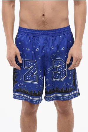 Bandana-bedrukte zwemshort in blauw