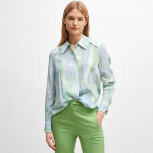Dames Boss Bacie Zijden Blouse in Blauwgroen