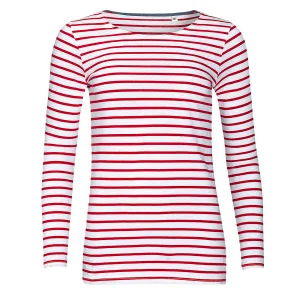 SOLS Dames/dames Marine Long Sleeve Stripe T-Shirt (Wit/rood)