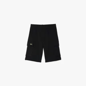 Boy’s Lacoste Juniors Brushed Cotton Fleece Cargo Shorts in Black