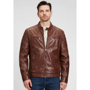 Mauritius Leren jack GBDerry LAORV met opstaande kraag, ritssluiting, schouderpas