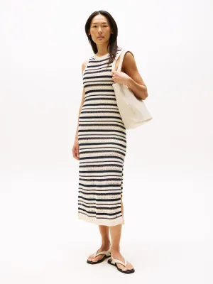 Tommy Hilfiger Sweatjurk CROCHET C-NK SL MIDI SWT DRESS