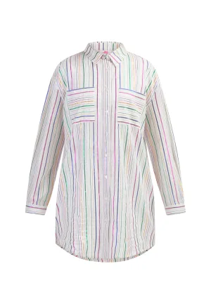 Mymo Overhemd blouse jurk Dames Witte veelkleurige strepen