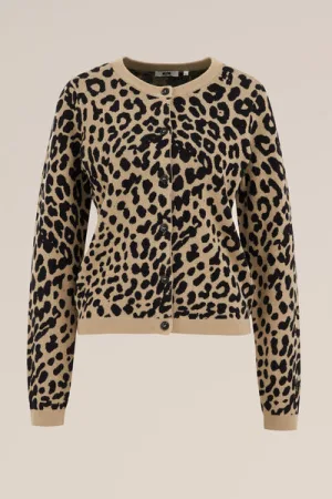 WE Fashion – Dames Fijngebreid vest met luipaard print – Regular fit – Lichtbruin – Katoen –