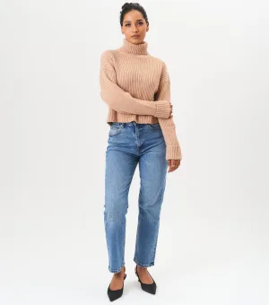 Grofgebreide crop-trui met hoge hals