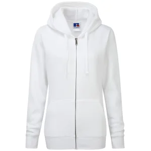 Russell Dames Premium Authentieke Hoodie met rits (3-laagse stof) (Wit)