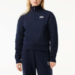 Dames Lacoste Fleece Jogger Sweatshirt met hoge hals en rits in Blauw