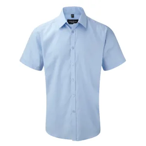 Russell Herenshirt met korte mouwen Visgraatwerk Shirt (Lichtblauw)