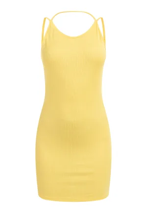 Mymo Geribde gebreide mini-jurk Dames lichtgeel