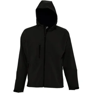 SOLS Heren Replay Hooded Soft Shell Jacket (ademend, winddicht en waterbestendig) (Zwart)