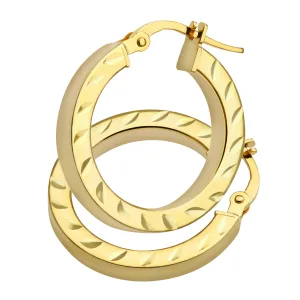 AR052Y 9ct geelgouden diamantgeslepen oorringen met vierkante buis