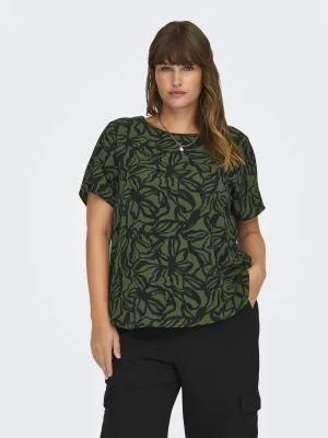 ONLY CARMAKOMA top CARVICA met all over print kaki/zwart