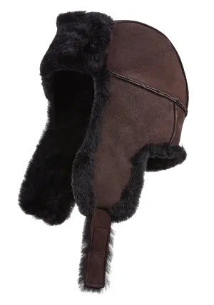 Heren Bruine RAF Aviator Suède Schapenvacht B-55 Trapper Hoed Winter Warme Leren Navigator Hoed