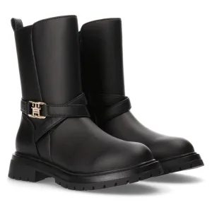 Tommy Hilfiger Bikerboots Chelsea boots, laarzen, winterlaarzen met goudkleurige logo-embleem