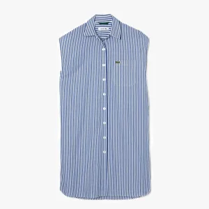 Dames Mouwloze Loose Fit Gestreepte Popeline Jurk in Strepen