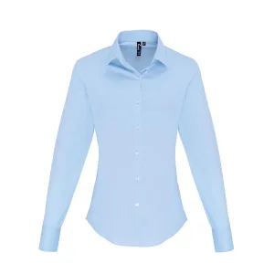 Premier Dames/Dames Popeline Stretch Shirt Met Lange Mouwen (Lichtblauw)