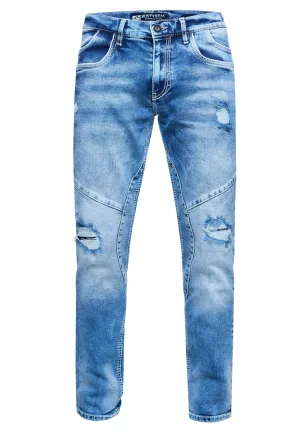 Jeansbroek “NISHO” straight fit biker katoen stretch