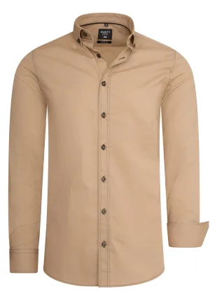 Slim fit overhemd met lange mouwen en contrasterende stiksels