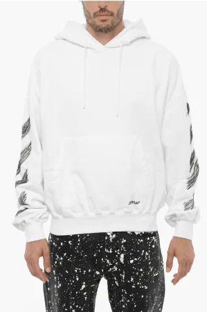 Geborstelde katoenen SCRIBBLE DIAG hoodie in wit