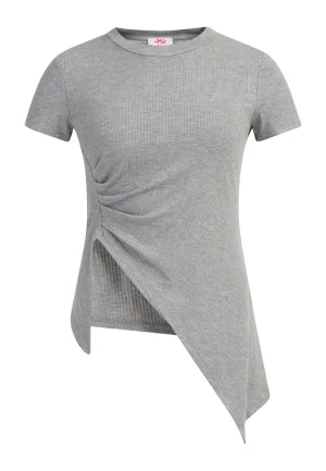 Mymo Jerseyshirt van geribd breisel Dames grijs melange