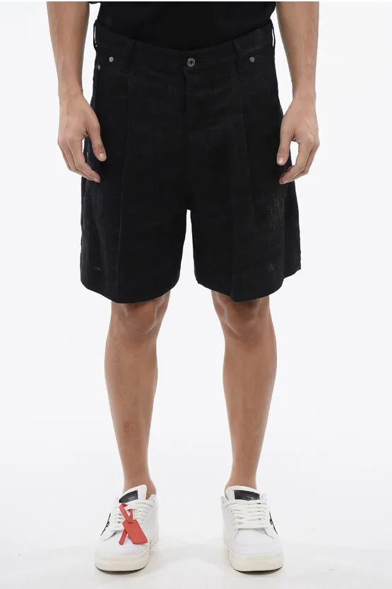 Geborduurde 90SLOGO linnen shorts in blauw