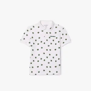 Jongens Lacoste Juniors Piqué Print Poloshirt in Wit