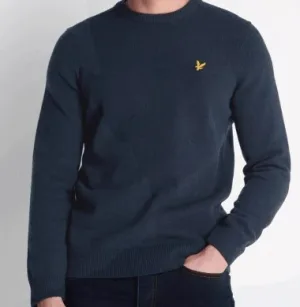Lyle & Scott Crew Neck Lambswol Blend Jumper in Navy