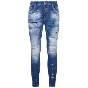 Dsquared2 Super Twinky Jean vervaagde versterkte gescheurde blauwe jeans