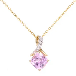9ct geelgouden 0,85ct roze saffier en 0,03ct diamanten hanger