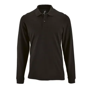 SOLS Heren Perfecte Lange Mouw Pique Polo Shirt (Zwart)
